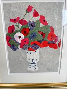 石版画　リトグラフ　フランス名画家ボンコンパン 静物画 絵画 リトグラフ 版画 ピエール・ボンコンパン 「赤い